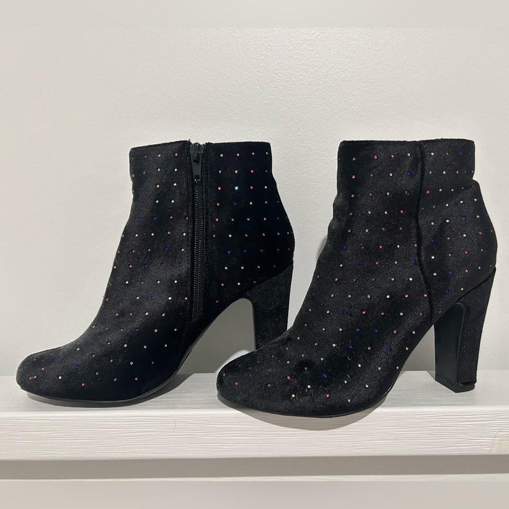 Black Ankle Boots with Multicolor Rhinestones